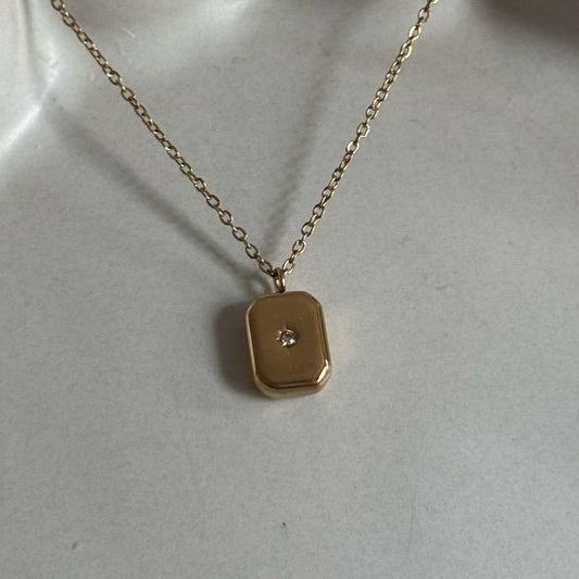 Central Gem Necklace Gold Plated Stainless Steel Water Resistant Everyday Wear