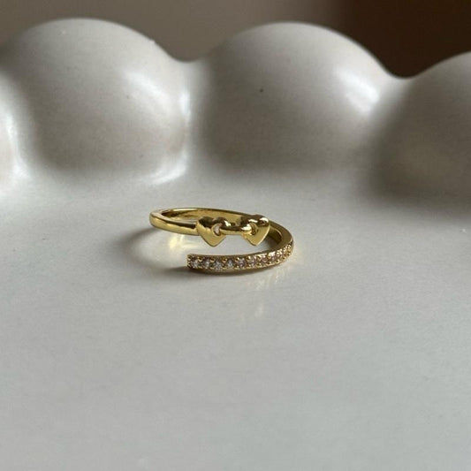 Adjustable Heart Wrap Ring Gold Plated Stainless Steel Water Resistant Everyday Wear Fashion Jewelry