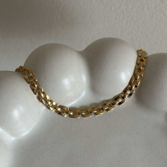Square Chain Bracelet Gold Plated Stainless Steel Water Resistant Everyday Wear for Women